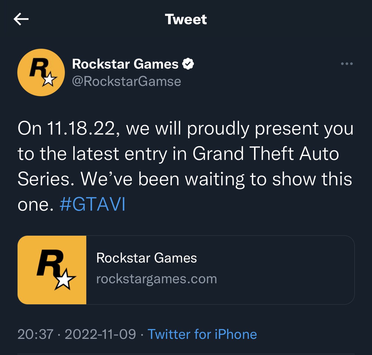 Tweet falso anunciando GTA VI