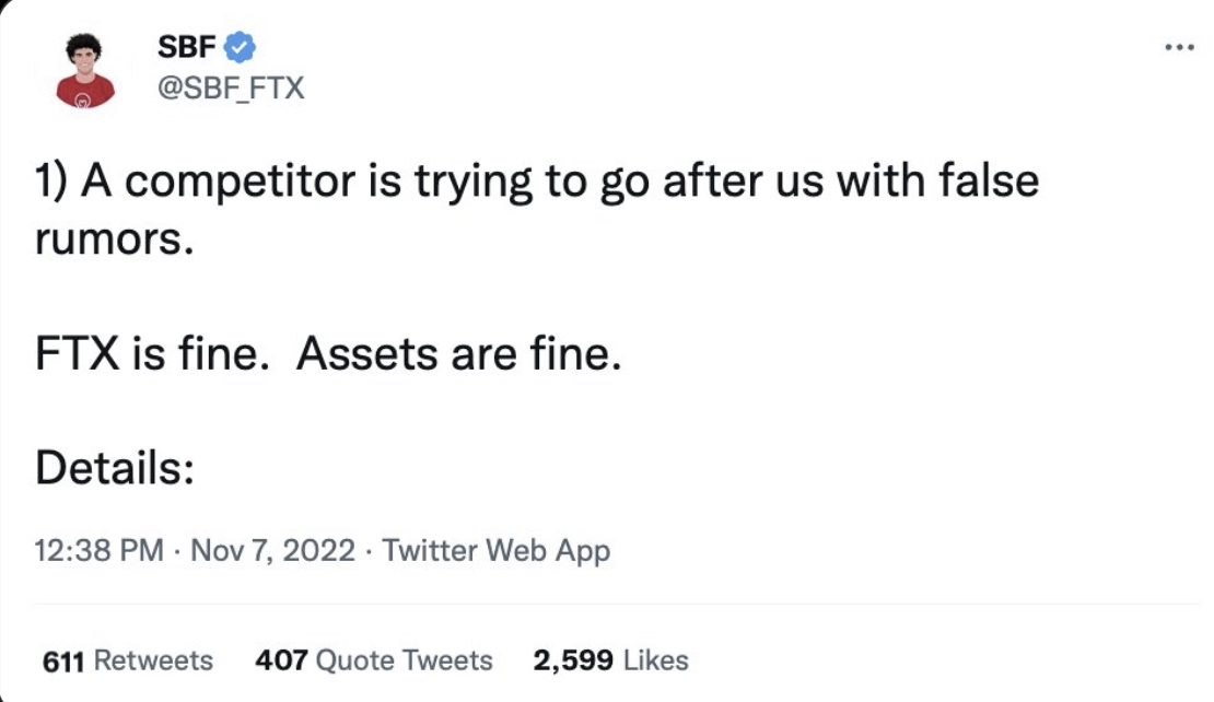 fintwit_news's tweet image. Two days ago, SBF tweeted “FTX is fine. Assets are fine.”

It turns out there was a $6 billion hole in FTX&apos;s balance sheet.