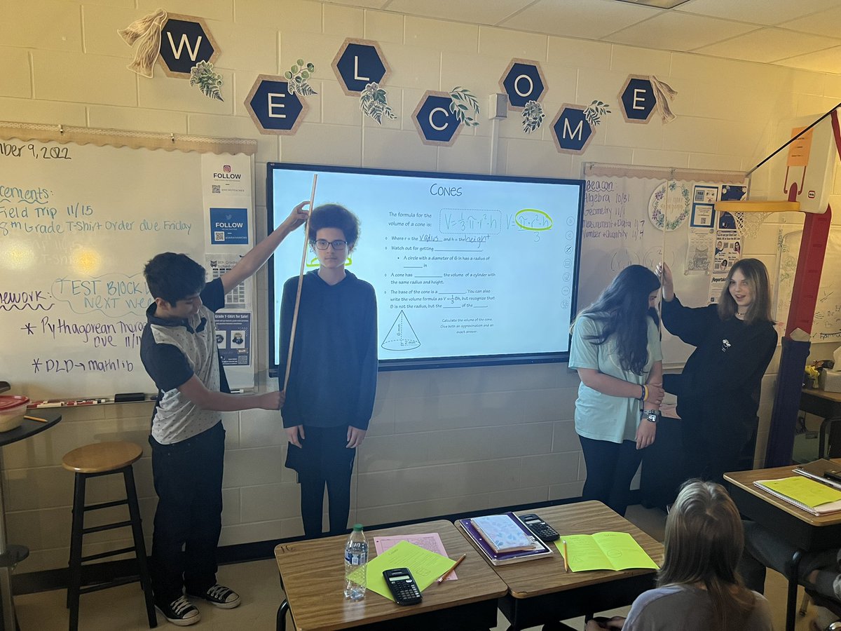 SaraivaMCMS's tweet image. 8th grade students learning about volume today! We used rice to show how cones relate to cylinders that have the same radius and height! We also used yard sticks to show how height is measured. @MillCreekCCSD #handsonlearning #studentparticipation