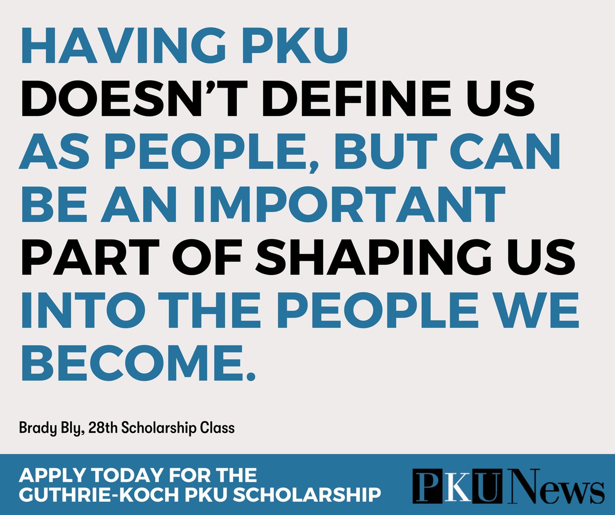 howmuchphe's tweet photo. Applications for The Guthrie-Koch Scholarship are now being accepted! This scholarship is open to anyone with PKU pursuing their first post-secondary degree or certificate from an accredited program. Apply at https://t.co/q3KKBk5K64 -- the deadline to apply is February 1st! https://t.co/GBYu0HpBhb