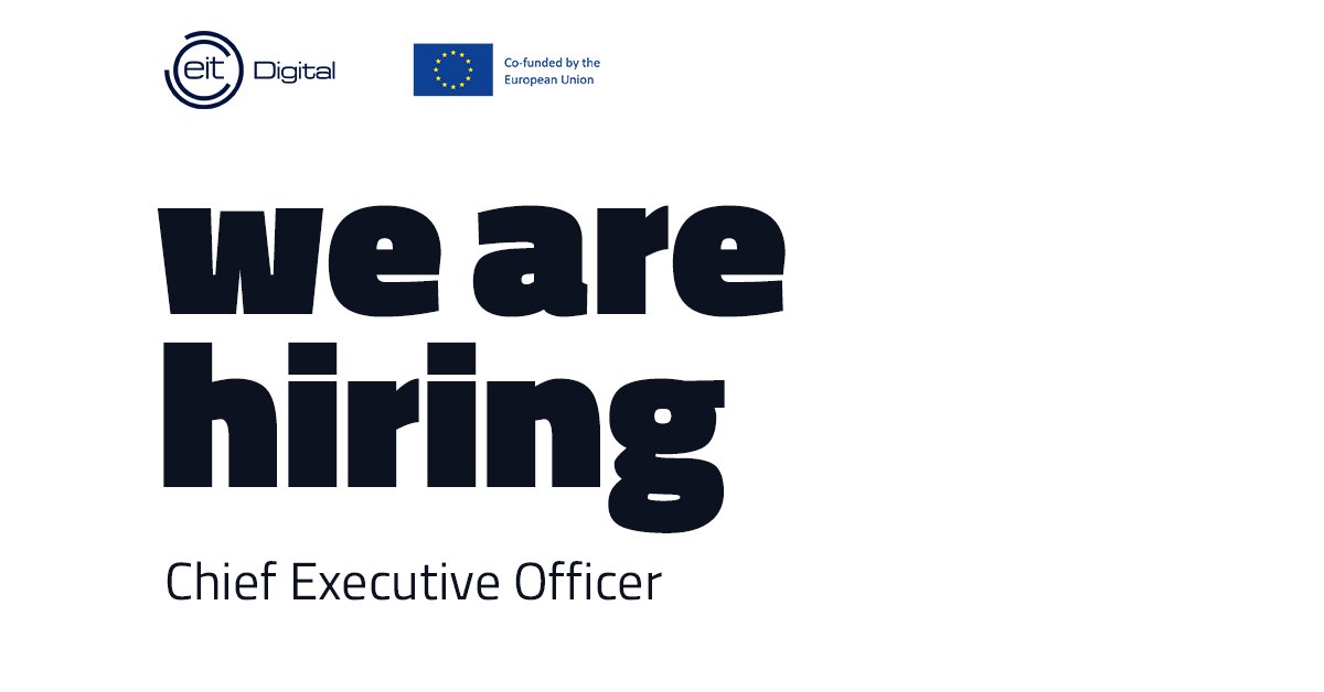 We are hiring! EIT Digital seeks a Chief Executive Officer. Applications should be submitted before 17:00 CET on November 25. 2022. Click for more information: okt.to/e74b3f #Executivesearch #techjobs #JobsinTech
