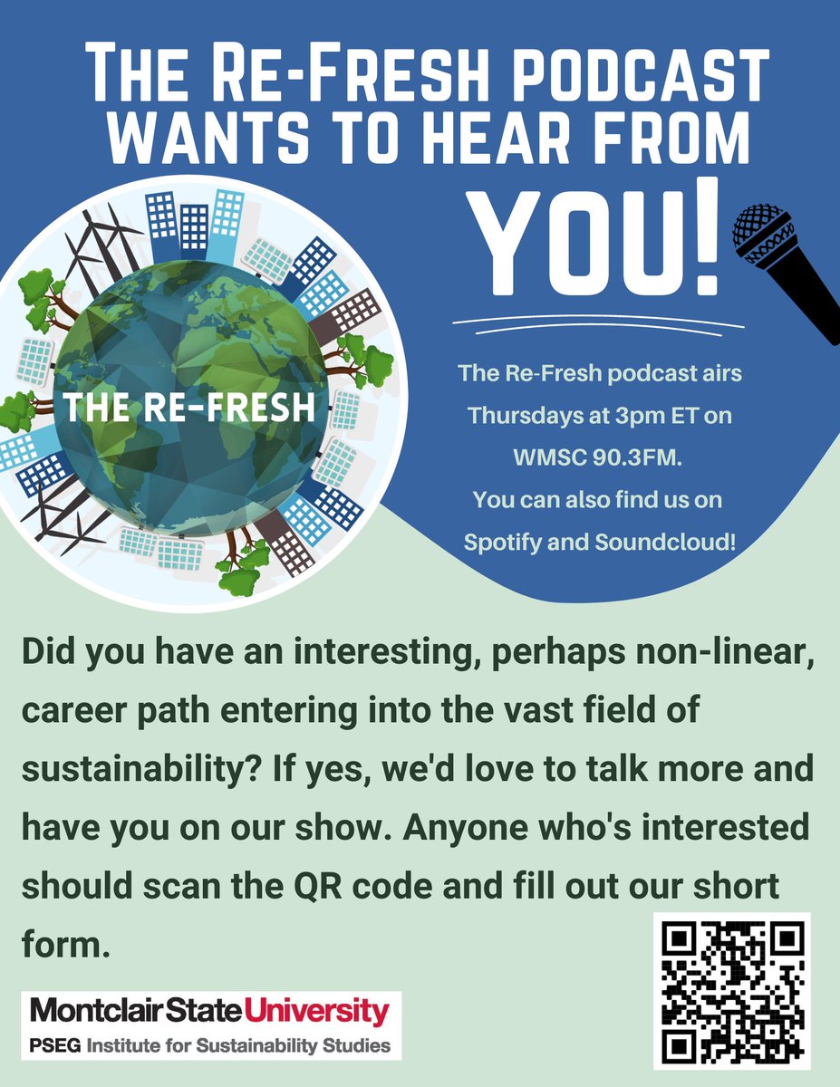pseg_iss's tweet photo. We're looking for people to #interview!

If you or someone you know has an interesting take or background in sustainability, an unconventional career in or pathway into #sustainability, or someone you think would be really cool to have on our #podcast, fill out the Google Form ↓ https://t.co/8H1CEtderI