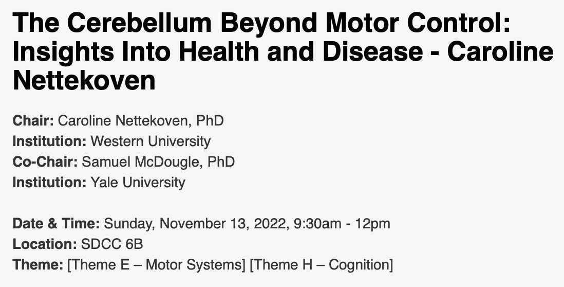 carobellum's tweet photo. Headed to #SfN22 ? Come to our Minisymposium on the Cerebellum and Cognition!

We will review recent advances in studying the ‘cognitive cerebellum’ and discuss how we can integrate these findings into an understanding of the cerebellum beyond the motor domain. @SfNtweets https://t.co/RZhMCHif34