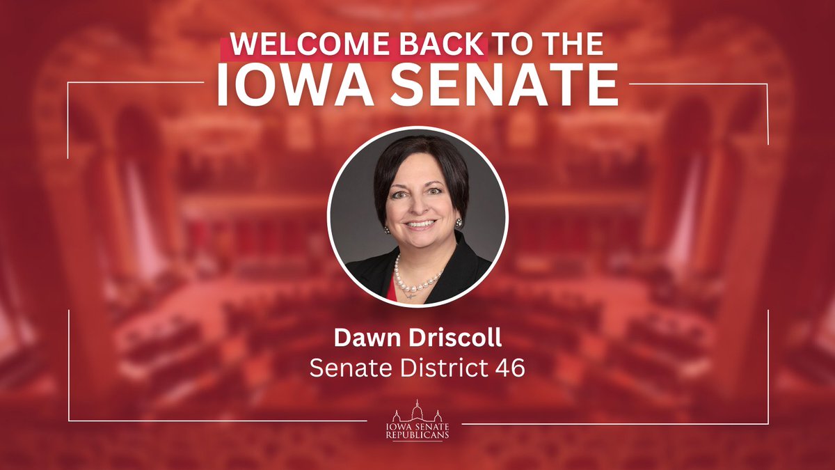 We are also thrilled to be welcoming back Dawn Driscoll to the Iowa Senate after a hard-fought campaign. She will be representing Senate District 46, covering Iowa and Washington counties, and parts of Johnson County.