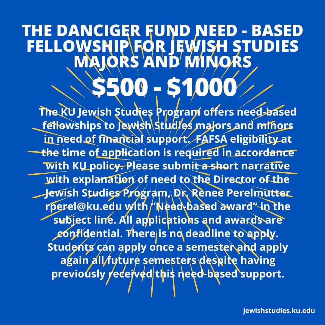 KU Jewish Studies (@kujewishstudies) on Twitter photo Due to the continued generosity of The Danciger Fund of <a href="/JCFKansasCity/">JCFKC:Smarter Giving</a>, we are honored to offer several merit and need based fellowships! Check out the link below for more details - the deadline to apply is fast approaching! mailchi.mp/e91e056233df/f… Due to the continued generosity of The Danciger Fund of <a href="/JCFKansasCity/">JCFKC:Smarter Giving</a>, we are honored to offer several merit and need based fellowships! Check out the link below for more details - the deadline to apply is fast approaching! mailchi.mp/e91e056233df/f…
