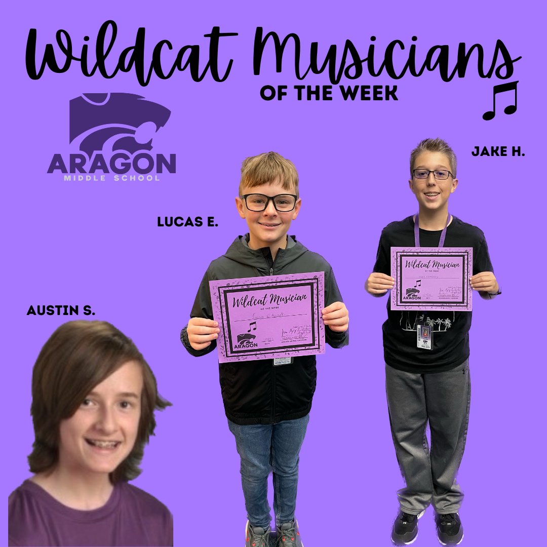 AragonWildcats's tweet photo. They've got the music in them! Lucas, Austin, and Jake are our #WildcatMusiciansOfTheWeek Our music program is filled with #WildcatExcellence @aragonmsband @aragonorchestra @aragonchoir https://t.co/ftGjJ97jLy