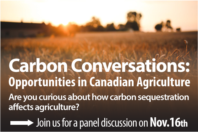 Are you interested in learning about carbon markets?

Join us for Carbon Conversations: Opportunities in Canadian Agriculture on November 16th at The Knowledge farm or online. 

Register today! agwestbio.member365.ca/public/event/d… 

<a href="/RegrowAg/">RegrowAg</a>  <a href="/MartySeymour1/">Marty Seymour</a> 
#yxe #yxeevents #carbon #farming