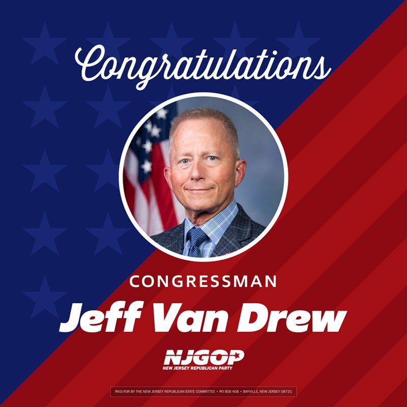 New Jersey GOP (@njgop) on Twitter photo Congratulations <a href="/Congressman_JVD/">Congressman Jeff Van Drew</a> on a HUGE 20%+ plus win in #NJ02. The biggest margin in that district in 8 years. Congratulations <a href="/Congressman_JVD/">Congressman Jeff Van Drew</a> on a HUGE 20%+ plus win in #NJ02. The biggest margin in that district in 8 years.