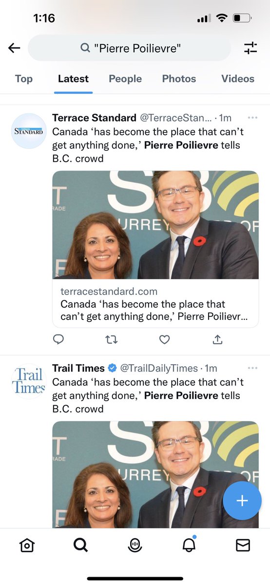 belle_levesque's tweet photo. Over a period of less than 60 seconds, 10 🇨🇦community newspapers tweet exactly the same pro- @PierrePoilievre headline.

Exactly the same. https://t.co/UxjZvK2rT3