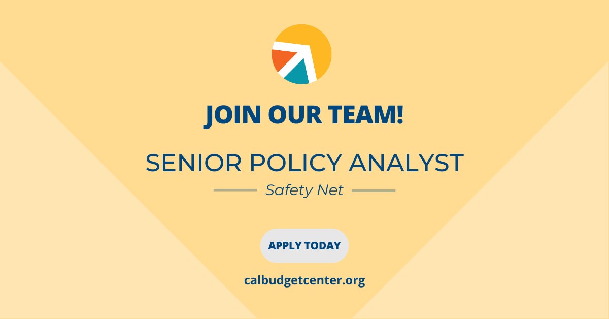 We’re hiring a Senior Policy Analyst who will focus on Safety Net policies! ⚡ Check out our job posting or send this to a friend who may be interested: calbudgetcenter.org/senior-policy-…