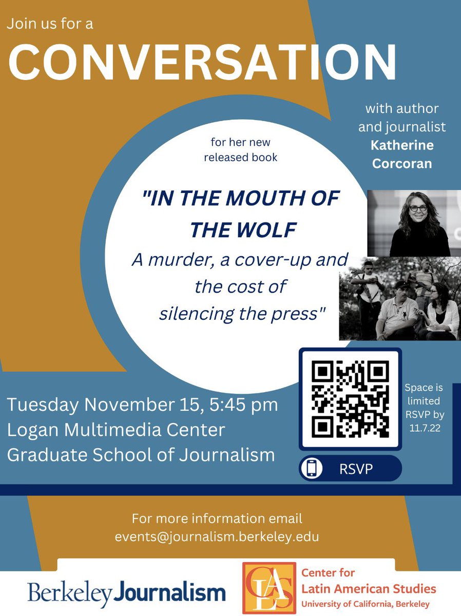 Reading <a href="/kathycorcoran/">Kathy Corcoran</a>’s new book on the murder of Regina Martínez, a fearless local journalist in Veracruz Mexico. Makes me scared for all of us. Join us <a href="/ucbsoj/">Berkeley Journalism</a> &amp; @clasberkeley to talk about this pressing topic: TUESDAY NOV. 15TH 5:45PM. 

Scan QR Code to RSVP. Few spots left!