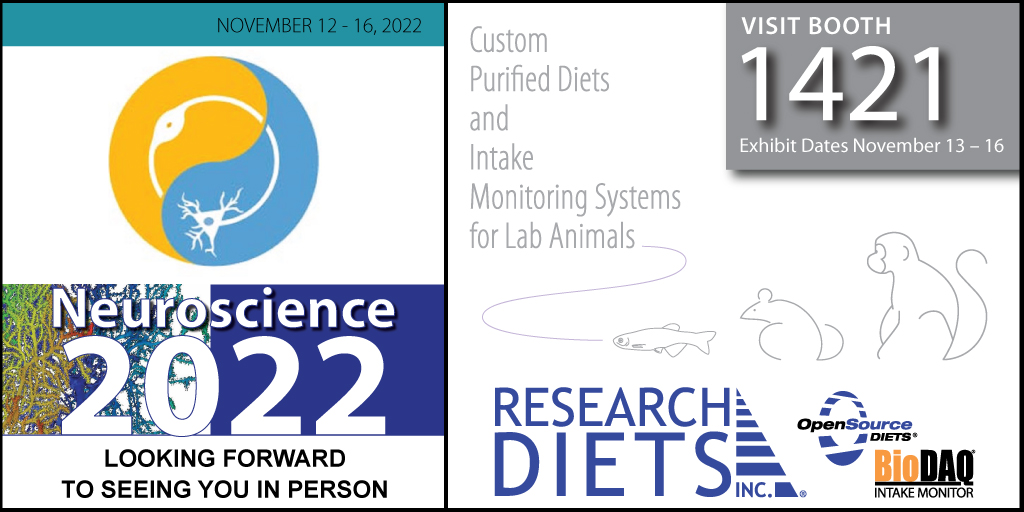 Research Diets Inc. (@researchdiets) on Twitter photo SFN 2022 is just a few days away! Let us know if you're planning to attend or stop by booth #1421 to learn more about our #OpenSourceDiets and #BioDAQ system.
#preclinicalresearch #animalresearch #SfN2022 #sfn22 #neuroscience <a href="/SfNtweets/">Society for Neuroscience (SfN)</a> SFN 2022 is just a few days away! Let us know if you're planning to attend or stop by booth #1421 to learn more about our #OpenSourceDiets and #BioDAQ system.
#preclinicalresearch #animalresearch #SfN2022 #sfn22 #neuroscience <a href="/SfNtweets/">Society for Neuroscience (SfN)</a>