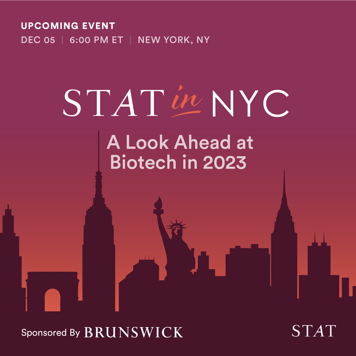 statnews's tweet photo. In New York on Dec 5? Come to our #STATLive event where @matthewherper, @sheridan_kate and @damiangarde will discuss what will be trending in 2023. Get your tickets here: https://t.co/2l3X8WWIUy https://t.co/6Te0m3YrS9
