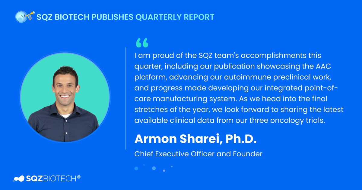 SQZBiotech's tweet photo. SQZ Biotechnologies ($SQZ) Reports Third Quarter 2022 Financial Results and Recent Portfolio Updates:  https://t.co/OBadVYolC0 https://t.co/avDO68yYpr