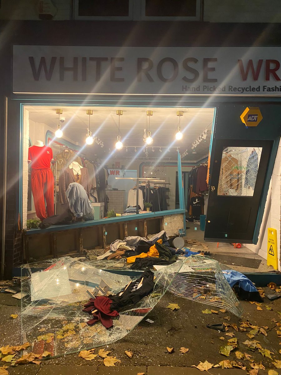 OTD 1938 Nazis smashed Jewish shops on #Kristallnacht. Born from @HolocaustCentUK our Sheffield charity store, WR10, was raided for clothes, not to attack people.  White Rose protects people from violence through @Aegis_Trust. Help replace lost funds and bit.ly/reversetheramr…