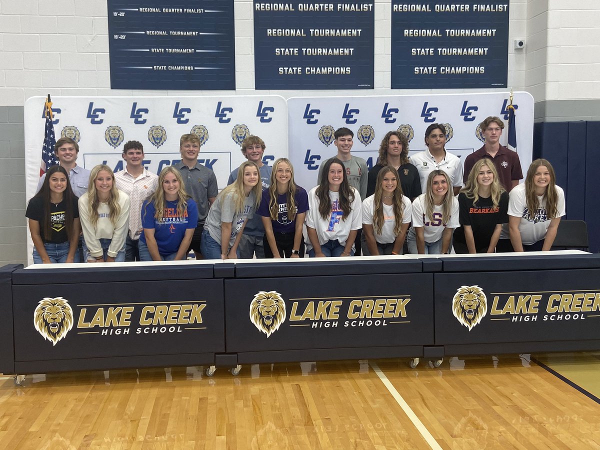 Big #SigningDay for Lake Creek today. Eighteen student-athletes moving on to play at the next level. <a href="/MontgomeryISD/">Montgomery ISD</a> <a href="/lakecreekvb/">Lake Creek Volleyball</a> <a href="/LakeCreek_SB/">Lake Creek Softball</a> <a href="/LakeCreekBall/">Lake Creek Baseball</a> <a href="/lakecreekbaseb1/">lakecreekbaseballclub</a> <a href="/LakeCreekHoops/">Lake Creek Basketball</a> <a href="/LakeCreekHS/">Lake Creek High School</a> <a href="/misd_fishing/">Montgomery ISD Fishing Team</a>