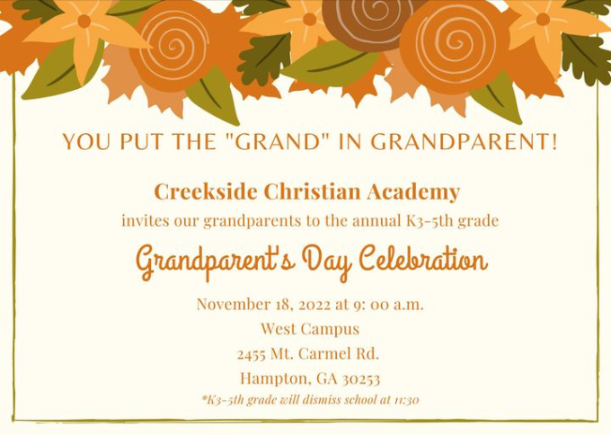 Next Friday we kick off the start of the holiday season with our annual Grandparent's Day!

#Creekside #Thanksgiving #GrandparentsAreTheBest