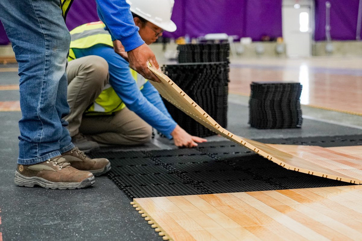 FLComplex's tweet image. The @SportCourtRocki team is hard at work laying down courts in the dome!