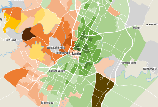 GraceReaderTV's tweet photo. The geographic division in the Austin mayoral race is fascinating. 

Green is votes for Israel. Watson is orange. Worth keeping in mind that UT students will be on winter break during the runoff election.

Data reporter @cadamsKXAN made this sweet representation for you. https://t.co/Yg9yOXSU8U