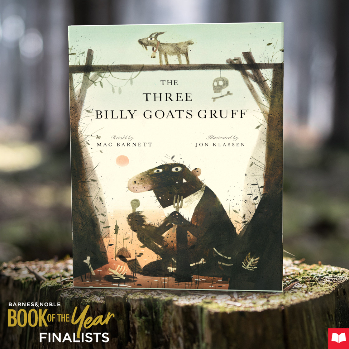 THE THREE BILLY GOATS GRUFF is a Barnes & Noble Book of the Year finalist! Congratulations to Mac Barnett and Jon Klassen! Learn more at bit.ly/3NRSrZH #BNBoTY 🐐 @macbarnett 🐐 @burstofbeaden 🐐 @BNBuzz