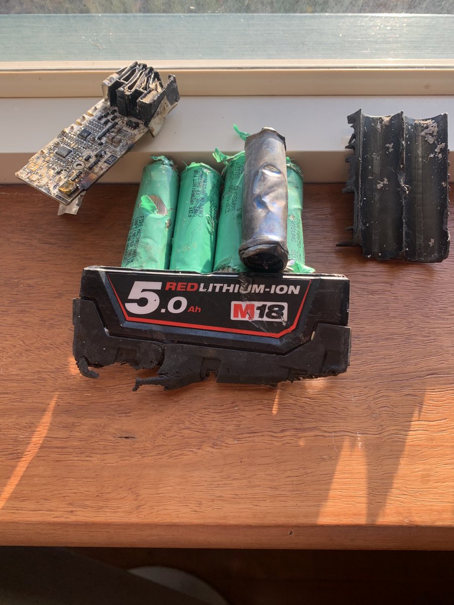 Check your comb after working on it for tools. This battery went through and started a fire 15 minutes later.