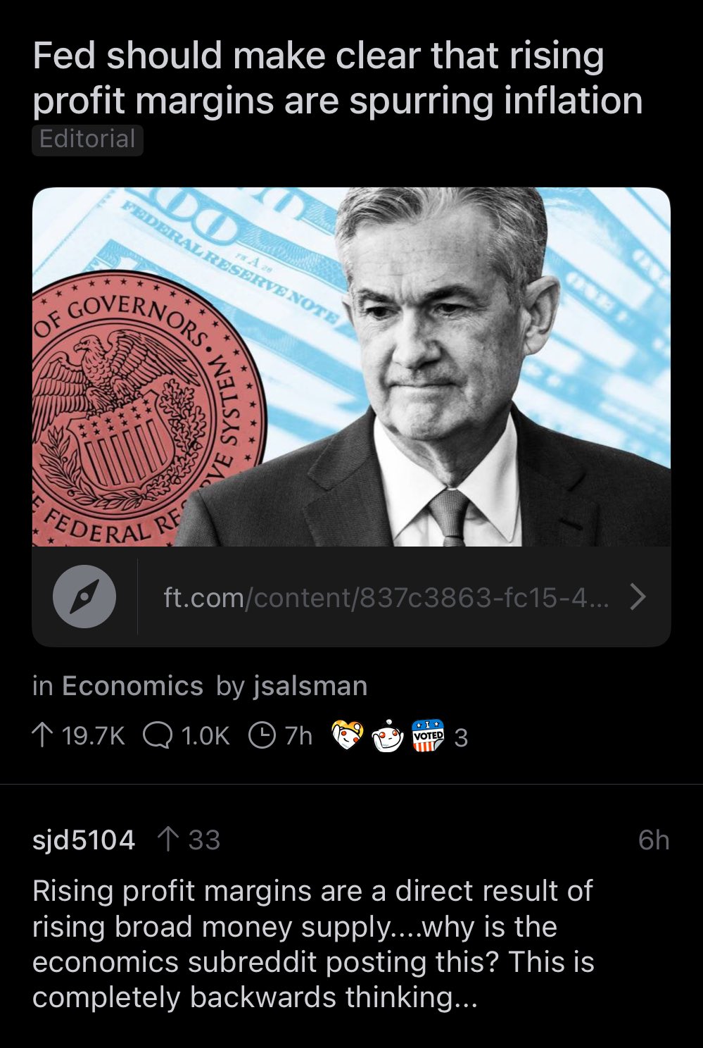 Reddit Lies on Twitter "r/economics tries to blame inflation on