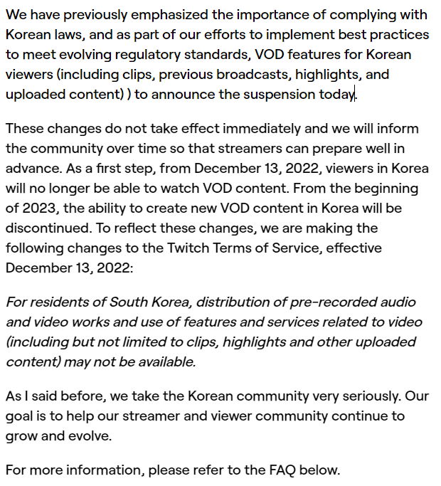 zachbussey's tweet photo. Twitch Korea is removing VODs, Clips, Previous Broadcasts, Uploads, and Highlights. 

The change begins on December 13, 2022.

https://t.co/n6QZXJyROT

#TwitchNews https://t.co/S7tUGOUAvh