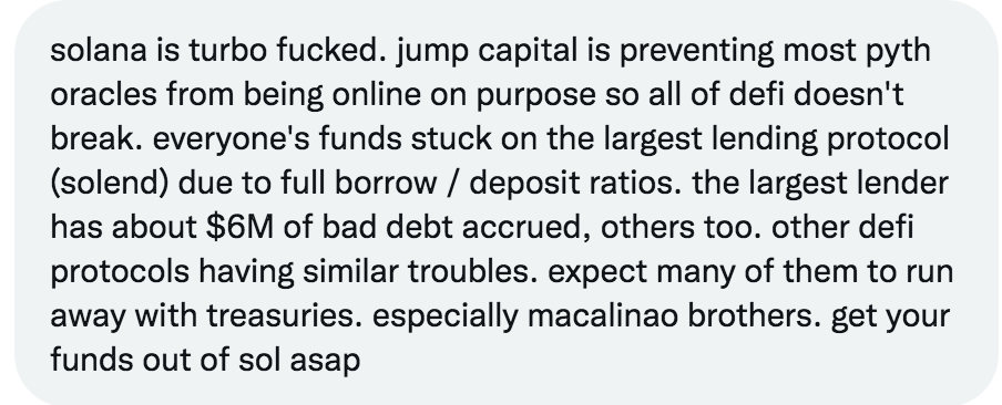 Anonymous message re: Solana.