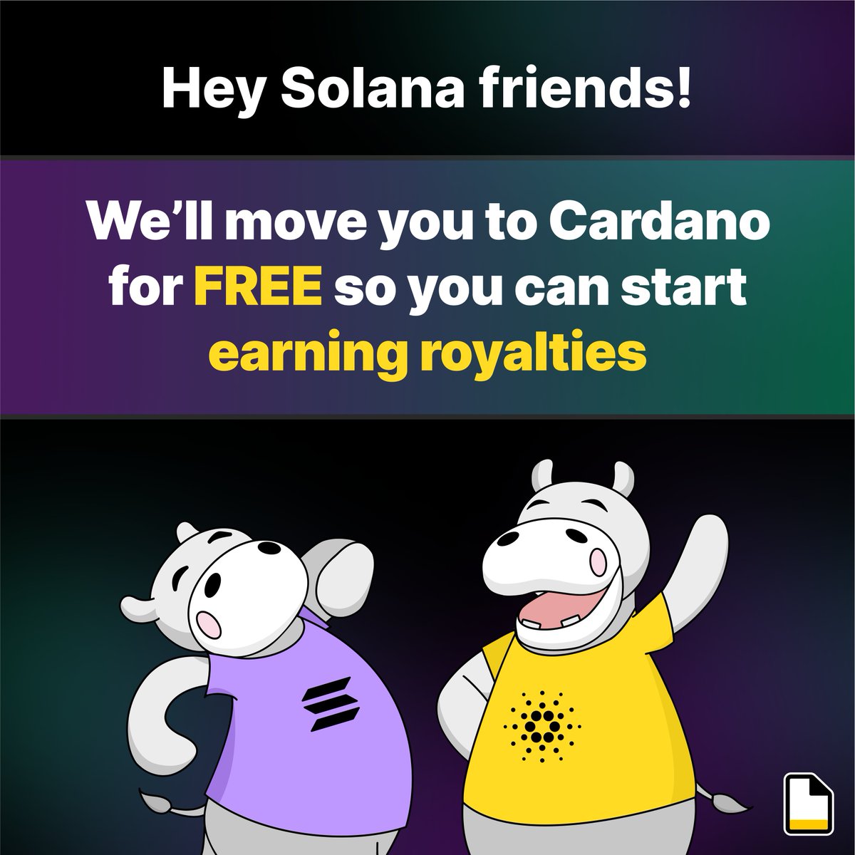 Hey Solana! 👋
 
Interested in exploring other blockchains?
 
JPG Store will mint your entire collection, provide engineering support, insure all your holders get their correct NFTs, and offer spotlights on our homepage.
All FREE of charge!
 
🧵 1/2