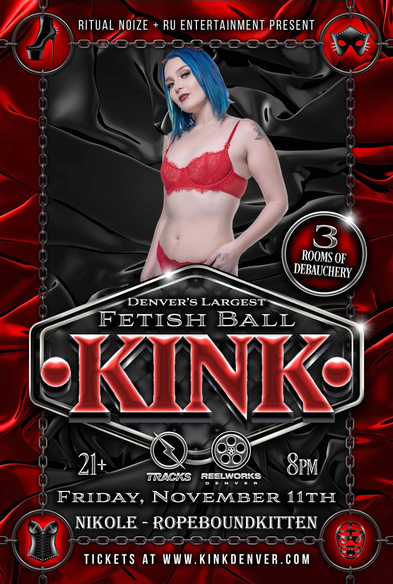 ropeboundkitten's tweet photo. Come say hi! 
Will be vending and performing this Friday ♡

This Friday is KINK - Denver's Largest Fetish Ball - at Tracks and Reelworks. Featuring : Kink tastings / performers / vendors and 3 dance rooms! Get your tickets at https://t.co/YcqL2ZOdJQ https://t.co/mk6IL9TQLs