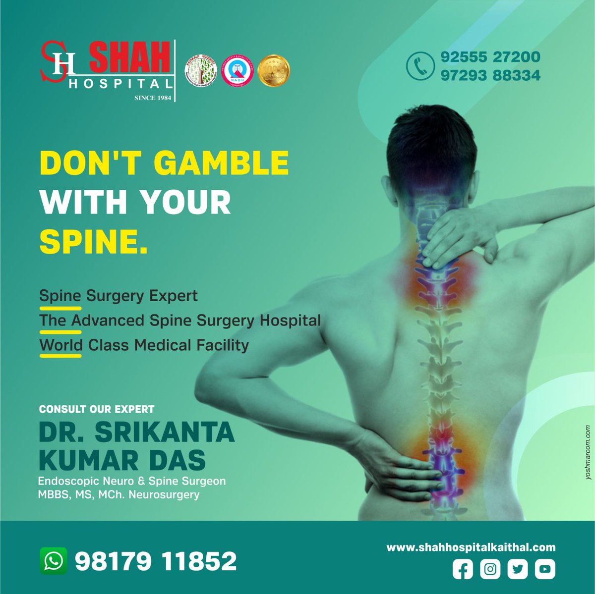 HospitalShah's tweet photo. As the body's primary support structure, your spine is crucial. Take no chances with it. Consult a specialist to get better care!

Call on 92555 27200 or 97293 88334, or Whatsapp: 98179 11852.

#Neurosurgery #neurologist #neurology  #shahhospital #kaithal https://t.co/2wM3DRzN5F