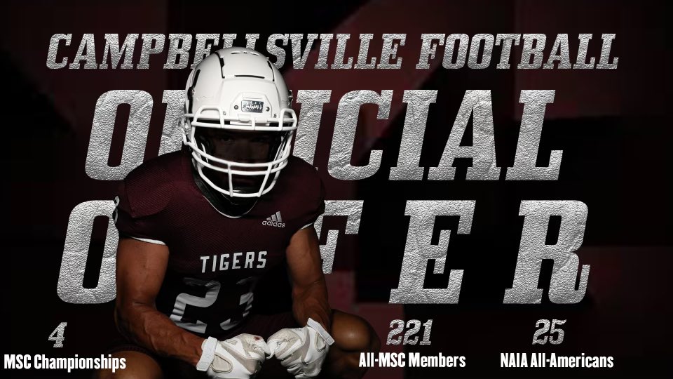 So excited to receive my 6th offer from <a href="/CvilleTigersFB/">Campbellsville Football</a> thanks to <a href="/CoachAtwood23/">Matt Atwood</a> and <a href="/chrispardue5/">chris pardue</a> for giving me this opportunity! <a href="/PurplesFootball/">BGHS Football</a> <a href="/KYFUTURESTARS/">Ricco Hughes</a> <a href="/BFentress/">Brad Fentress</a> <a href="/OneOnOneKicking/">OneOnOne Kicking Camps🏈</a> <a href="/cy_br77/">Cy Williams</a> <a href="/GMckinniss/">Grant Mckinniss</a> <a href="/NateInSports/">Nate Bryan</a>