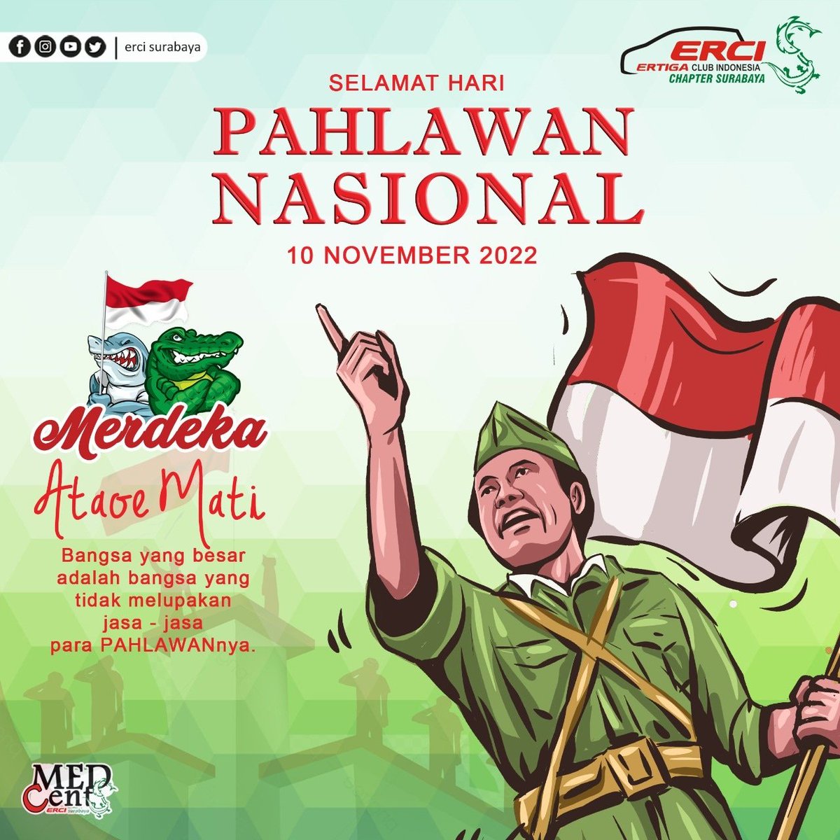 Selamat hari pahlawan. Meski perjuangan terasa berat, jangan lupa ERCI CHAPTER SURABAYA selalu di hati.
Hari pahlawan 10 November 2022
🚧 *ERCI SUROBOYO* 🚧🚧🚧
 _*🦈WANI SOLID*_

#ercisurabaya
#erci_jatim
#erciSurabayasolid
#bengkelnewfast