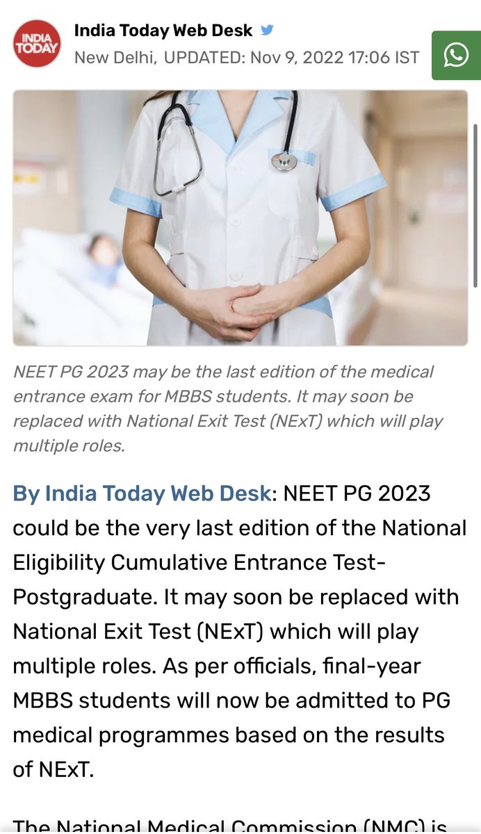 DrRohanKrishna3's tweet photo. The @MoHFW_INDIA had a meeting yesterday regarding NEXT exam. 
NEET PG 2022 scheduled on March 2023 is most probably the Last NEET Exam. @FAIMA_INDIA_ @Shalini_Journo @AnonnaDutt @ankitaup @KavitaDatt @soumya_pillai @dineshcsharma 
I also request @NMC_IND to release syllabus ASAP https://t.co/zwtY01dTnd