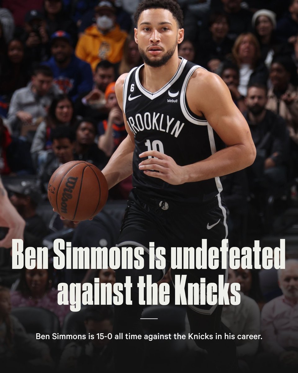 Ben Simmons has never lost an NBA game against the Knicks 😳

With Brooklyn's 112-85 win over New York, Simmons moves to 15-0 against the Knicks in his career.