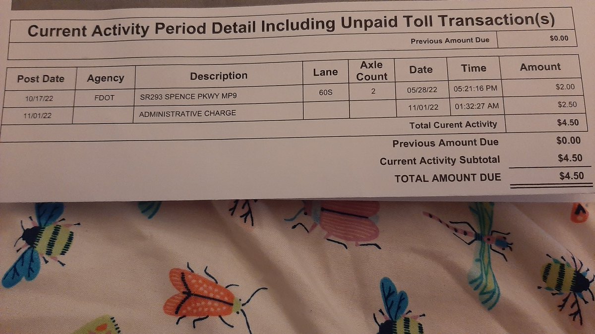 Apparently the "Freedom Agenda" and efficient small government of @RonDeSantisFL include mailing toll bills to Kentucky nearly six months after travel and including a $2.50 administrative charge for a $2.00 toll. Freedom isn't free!