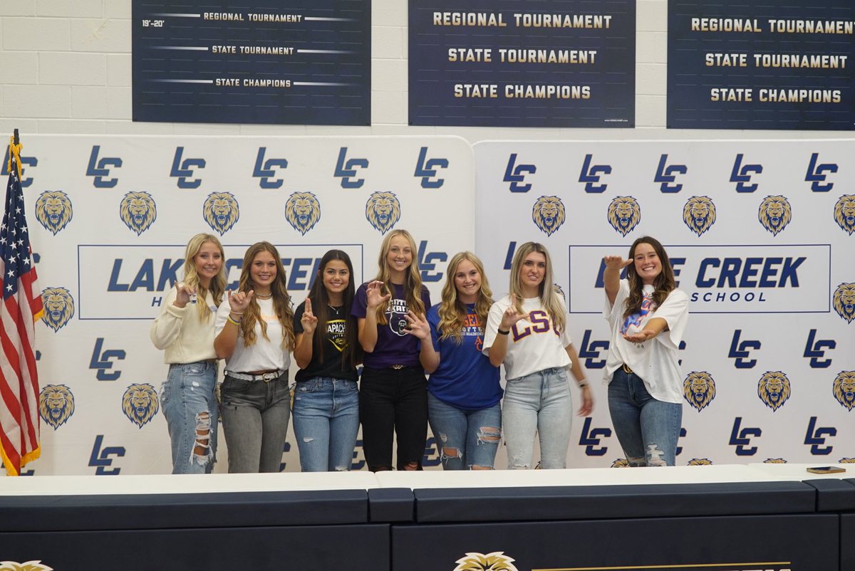 The Defending State Champions Lake Creek Softball program had 7 players sign NLI’s today! Congrats to the Lions Softball program! #txhssb #NSD23 #nsd #NationalSigningDay