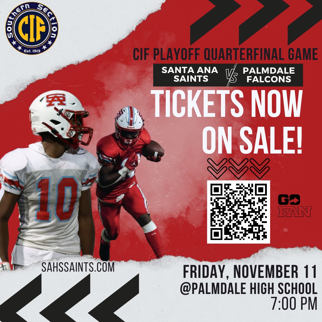 CIF Playoff Quarterfinal Game this Friday Saints @ PALMDALE HS. Come out and show your support !!!✨⚜️🏈 #OnceASaintAlwaysASaint #CIF #SahsFootball