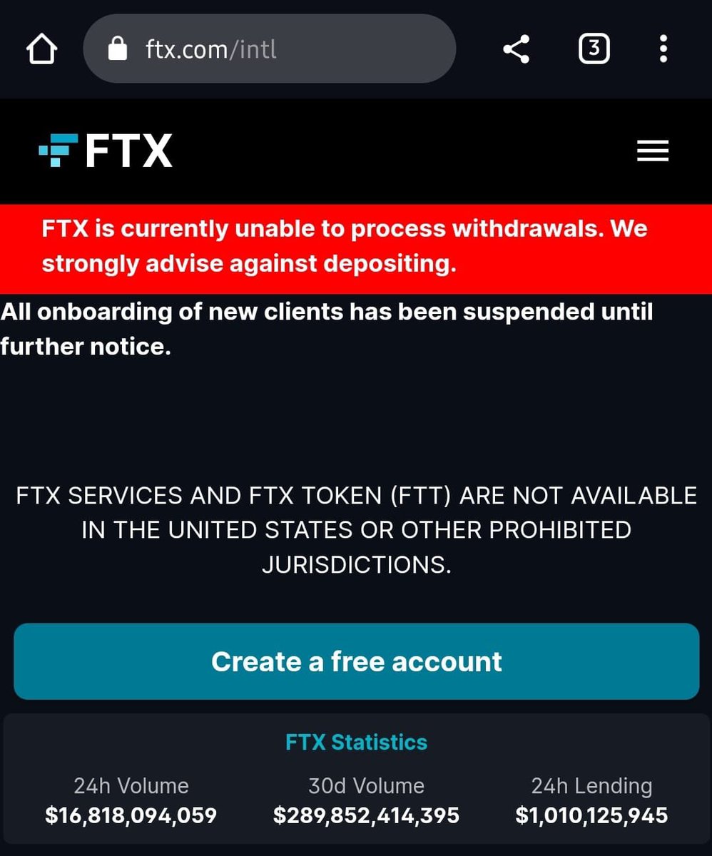 GRDecter's tweet photo. This warning is on the top of FTX's website right now https://t.co/P4QmPJXFxX