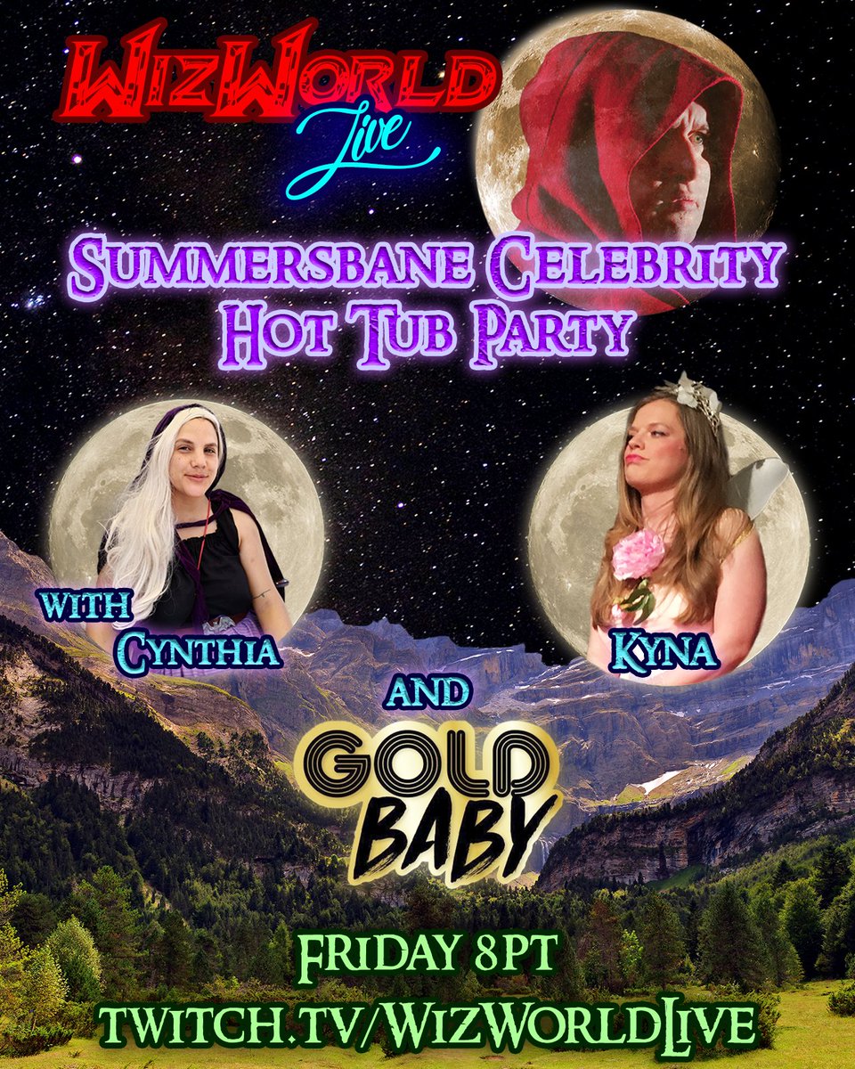 WizWorldLive's tweet image. Friday 8PT we present the SUMMERSBANE CELEBRITY HOT TUB PARTY! Cynthia! Titania! &amp;amp; many famous folks from fabulous @goldbabysketch! Come let it all hang out as we celebrate darkness taking hold of the hemisphere YEEOOOW 🌬🧙‍♂️🧝‍♀️

#cryptocrash #celebrity #comedy @carolsjrcomedy #fun
