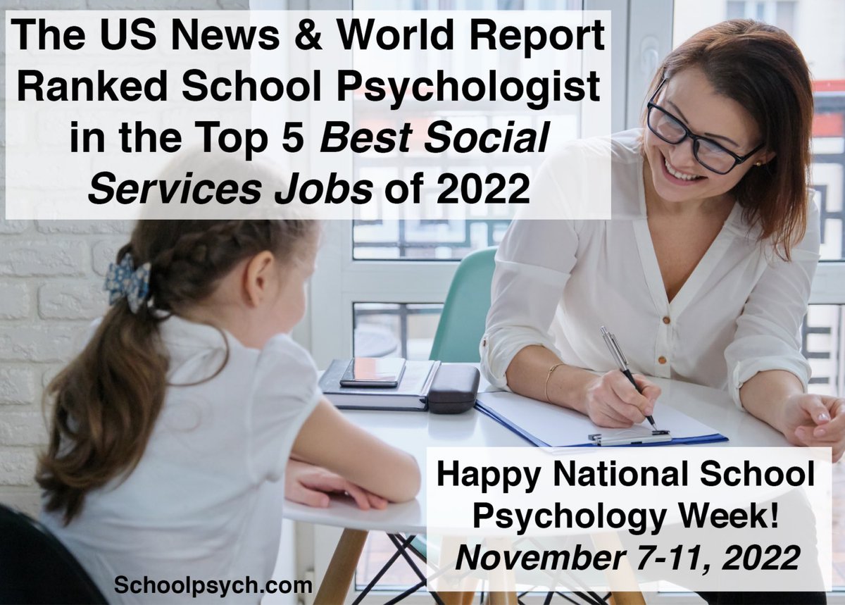 Ever year the US News &amp; World Report ranks the best jobs in social services. This year, school psychologist placed in the Top 5! Over the past 10 years, school psychologist has consistently ranked within the Top 5 and multiple years at #1 or #2. (1/2)