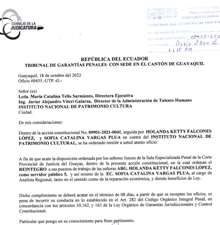 Adantoro5's tweet image. Funcionarios de INPC incumplen  sentencia constitucional de reintegro a puestos de trabajo de servidores desvinculados injustamente QUEREMOS JUSTICIA @LassoGuillermo @CConstitucional @HernanUlloa @CJudicaturaEc @TrabajoSV  @INPCr5  @FiscaliaEcuador @Presidencia_Ec