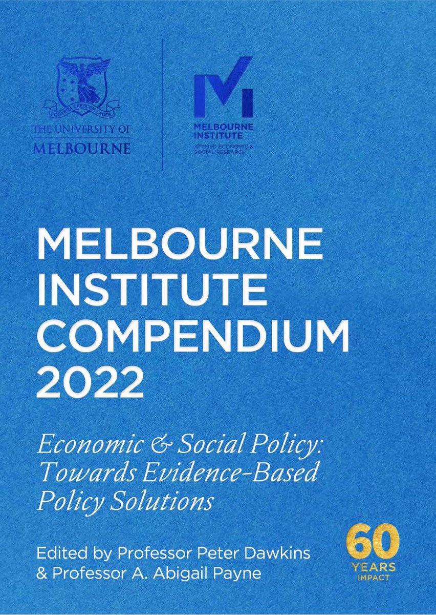 To mark the 60th anniversary of the Melbourne Institute, it's our great pleasure to have produced the Melbourne Institute Compendium 2022: Economic &amp; Social Policy: Towards Evidence-Based Policy Solutions.  
Read it here → go.unimelb.edu.au/en4e
🧵#research #ausecon #auspol