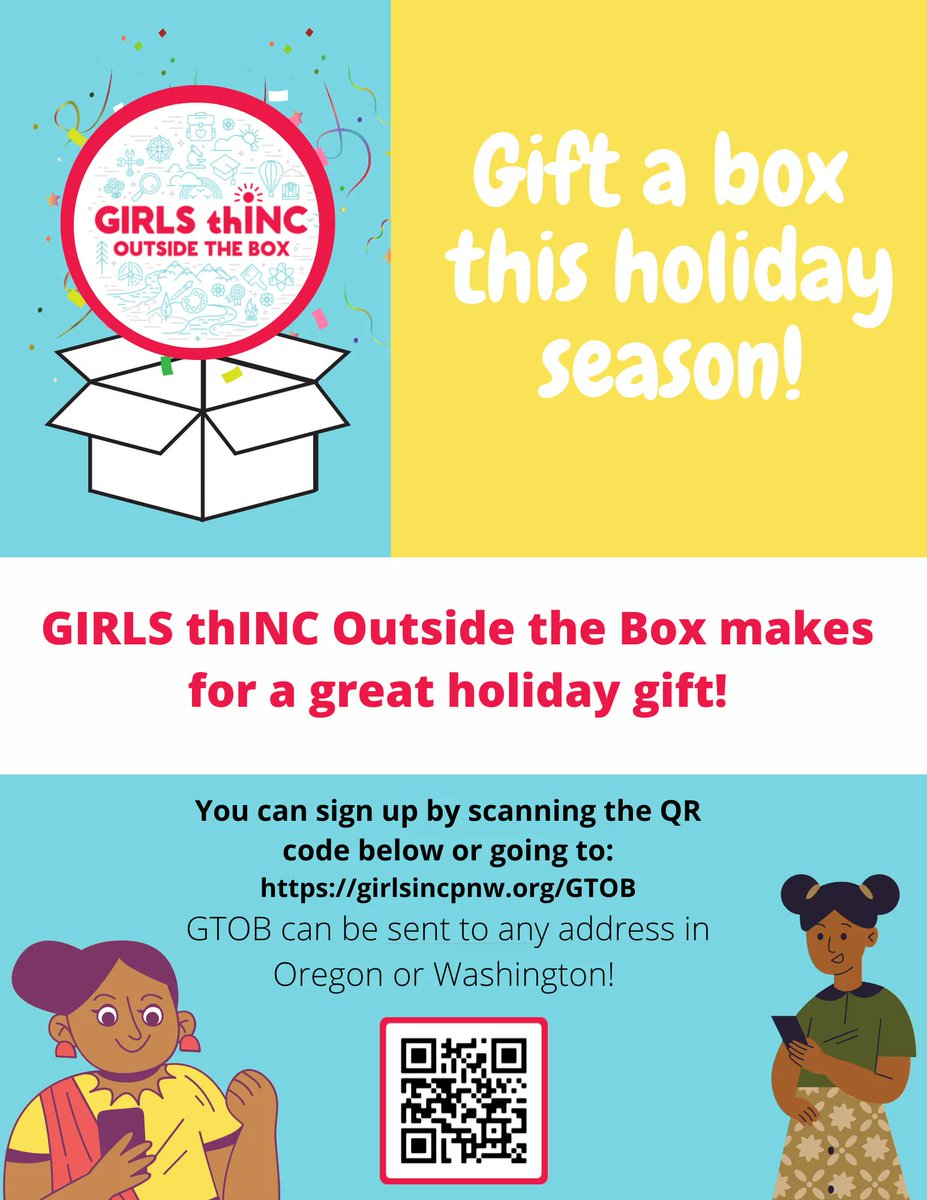Anyone can visit girlsincpnw.org/gtob/  to sign up for a youth in your household or a youth you know and would like to gift a box to! Boxes can be sent to any address in Oregon and Washington.
 
Registration closes November 14th!

#GirlsIncPNW #GTOB

🎁 🎁 🎁