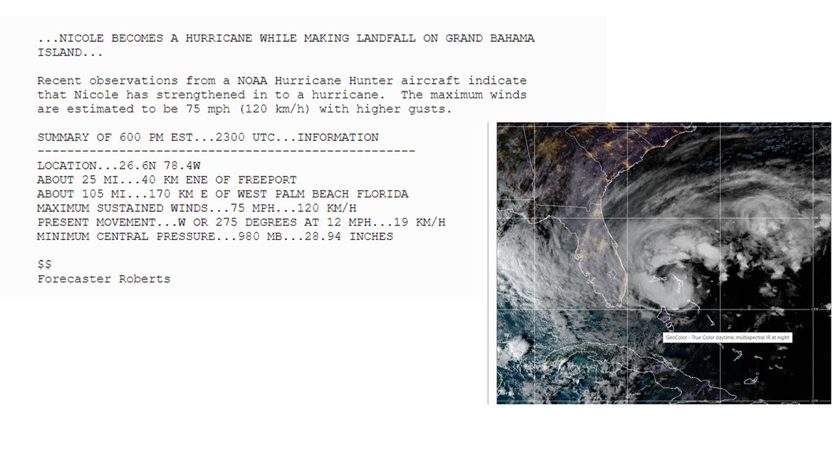 #Nicole become a hurricane as it makes landfall on Grand Bahama Island.  See hurricanes.gov
