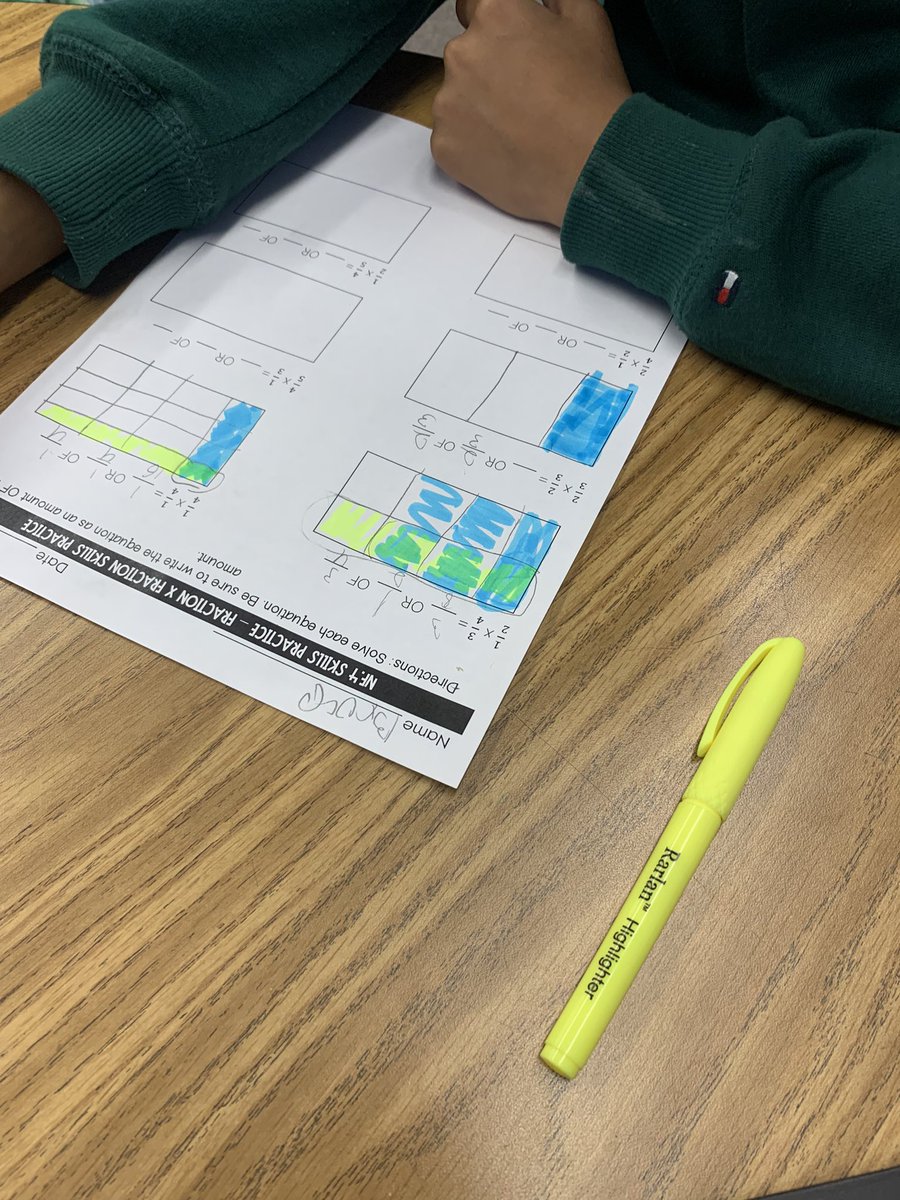 Learning how to multiply fractions is SO much more fun when you break out the highlighters and dive into drawing models 🙌🏼 <a href="/CobbMathDept/">CCSD Math Leadership</a> #MakeAnImpact