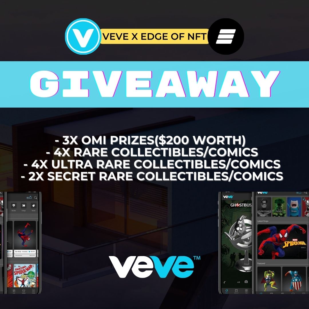 BIG #GIVEAWAY! 🚨🚨

<a href="/veve_official/">VeVe | Digital Collectibles</a> is giving away:

 Collectible #NFT Comics:
- 4x Rare
- 4x Ultra Rare
- 2x Secret Rare

Plus:
- 3x OMI Prizes($200 Worth of #OMI)

Veve is a trailblazer in #digital collectibles, bringing us the brands we love.

Enter 🎁: bit.ly/3G4yywK