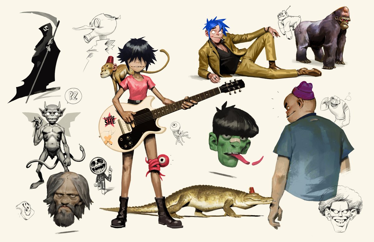 sup #ArtistOnTwitter I like to create sketchbook pages, even in color like the one for the Gorillaz Artbook 