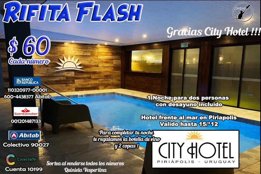 ❤️RIFITA FLASH !!!❤️

🙏Necesitamos pagar la fisioterapia de LUCAS🙏y tenemos esta joyita de premio para un finde de relax frente al mar !!😻

❤️Gracias City Hotel de Piriapolis !!❤️

Con 60 pesitos podes tener una oportunidad de pasar una noche en este espectacular lugar !!