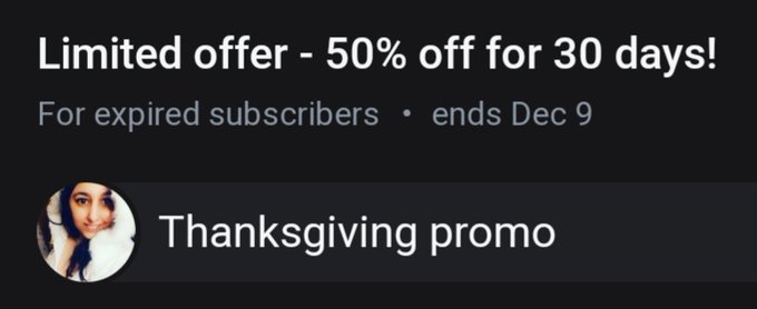 Come back and enjoy your 50% off Thanksgiving promo for 30 days. https://t.co/rPr20ACGD0 https://t.c<a href="/tag/candy"class="tags"><span>#candy</span></a><a href="/tag/halloween"class="tags"><span>#halloween</span></a><a href="/tag/crazy"class="tags"><span>#crazy</span></a>